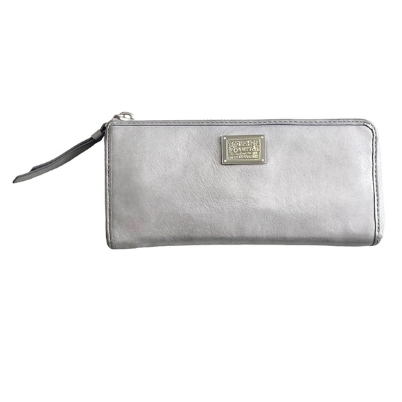 Coach Handbags - Coach Poppy Silver Zip Around Wallet Shiny Roomy